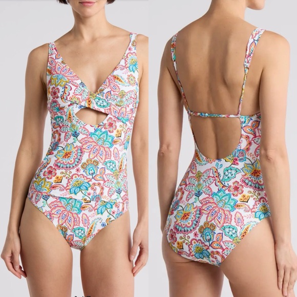 La Blanca Sz 14 Multicolor Floral Paisley One Piece Swimsuit - Picture 1 of 5
